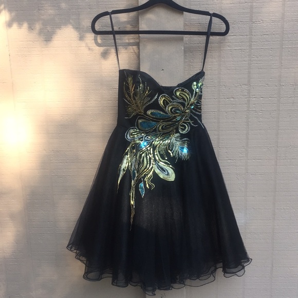 Beautiful Windsor Peacock Strapless Jeweled Dress - Picture 6 of 8